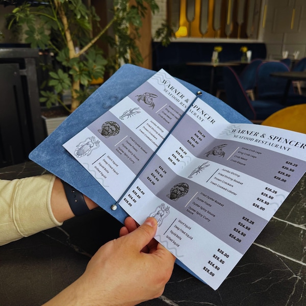 Menükartenhalter aus Leder, A4 oder 8,5 x 11 Zoll, halb gefaltet, für Cafés und Bars, Spezial-Menükartenhalter, personalisiertes Menübuch, Getränkekarten-Design
