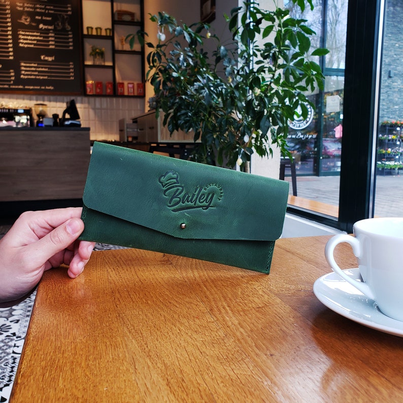 Custom Leather Receipt Holder, Cafe Bar Check Holder, Personalized