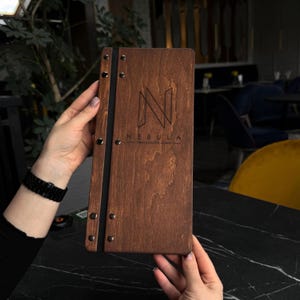 Wood Menu Cover for Restaurants - Personalized Plywood Menu Holder - Custom Size Menu Folder with Plastic Pockets - Rustic Wooden Menu Board