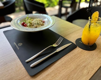 Leather Placemats +coaster, Square Place Mats for Dinning Table, Restaurant Table Mats, Personalized Table Placemat, Custom Dining Table Mat