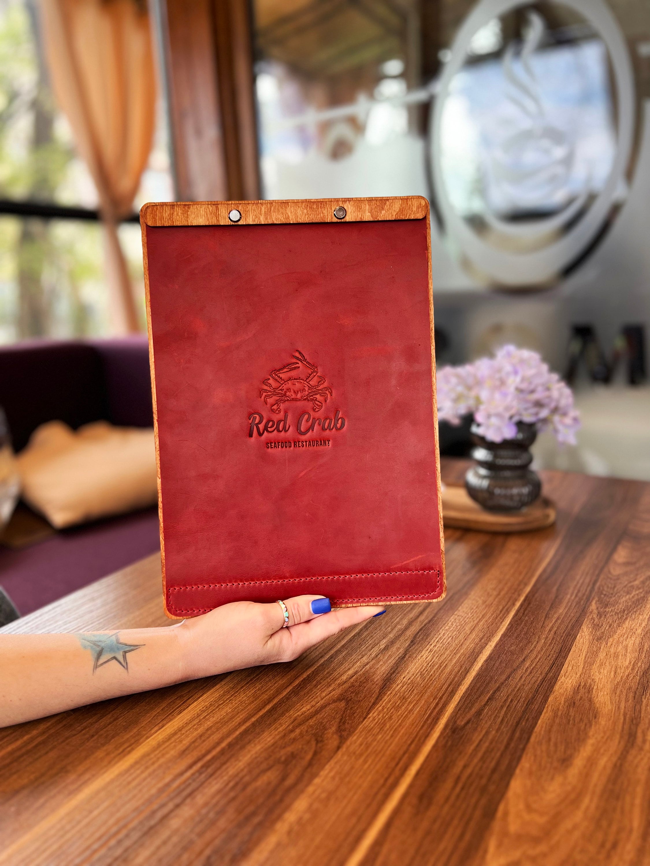 Wooden Menu Holder With Leather Cover A4 Menu Cover With Etsy