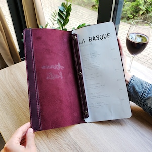 Carta de vinos de cuero, Funda de cuero para menú, Funda para menú de restaurante, Menú de cafetería, Libro de menú, Portamenús personalizado, Diseño de funda para menú, Carpeta para menú