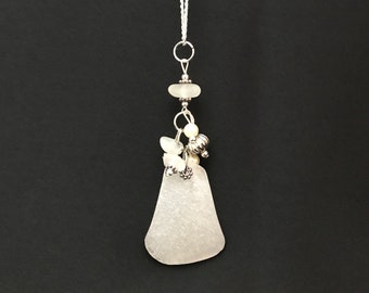 White sea glass pendant, White Sea Glass Necklace, Sea Glass jewelry