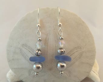 Cornflower blue sea glass earrings, sea glass jewelry, beach glass jewelry, sea glass earrings