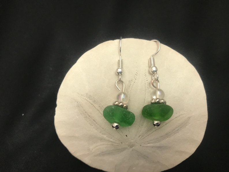 beach glass jewelry beach glass earrings sea glass earrings Kelly green sea glass sea glass jewelry Kelly green sea glass earrings