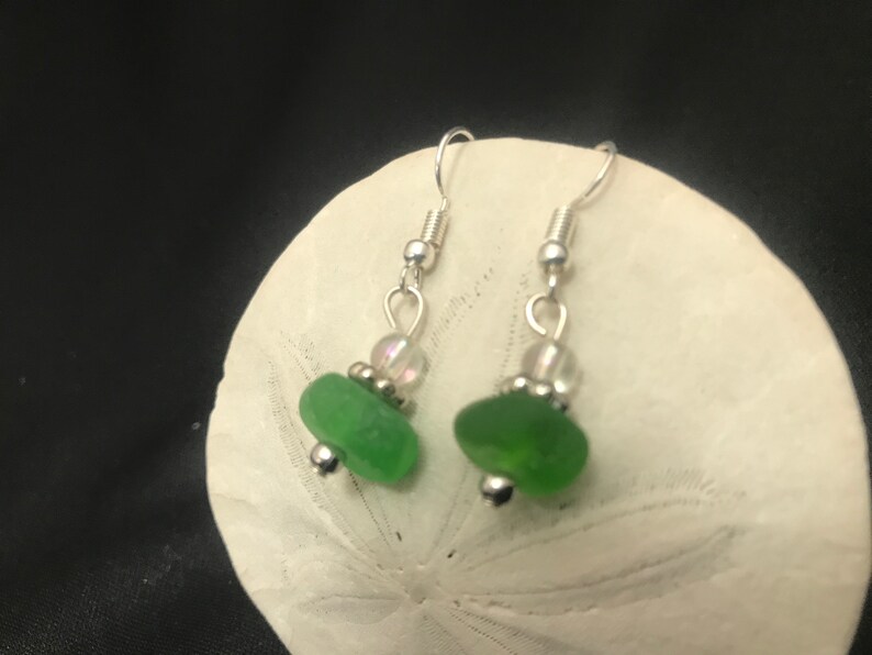 beach glass jewelry beach glass earrings sea glass earrings Kelly green sea glass sea glass jewelry Kelly green sea glass earrings