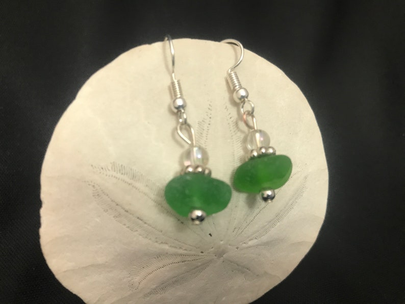 beach glass jewelry beach glass earrings sea glass earrings Kelly green sea glass sea glass jewelry Kelly green sea glass earrings