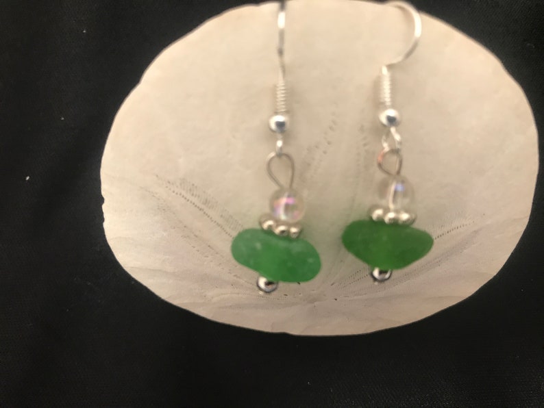 beach glass jewelry beach glass earrings sea glass earrings Kelly green sea glass sea glass jewelry Kelly green sea glass earrings