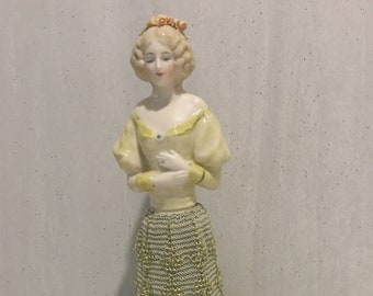 Antique reproduction half doll "Jemima" painted in chartreuse