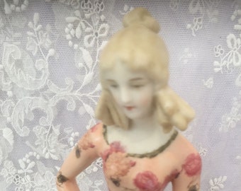 Antique reproduction Dressel & Kister half doll "Eloise" approx 9 cms tall painted in angel glow with decals