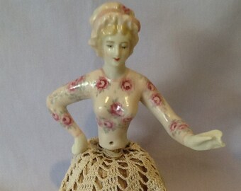 Antique reproduction  Dressel and Kister "Bronwyn" 9cms tall. painted in pink with deep pink trim and decals.