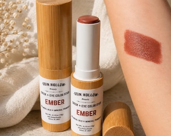 Lip + Cheek Multi Stick – EMBER | Deep Warm Rose Brown Cream Blush, Tint, Eye Color Botanical Mineral Makeup Clean Beauty Makeup