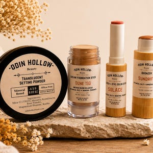 Natural Cream Makeup Bundle | Foundation, Setting Powder, Multi Stick & Bronzer | Botanical Mineral Makeup Set | Clean Beauty Gift