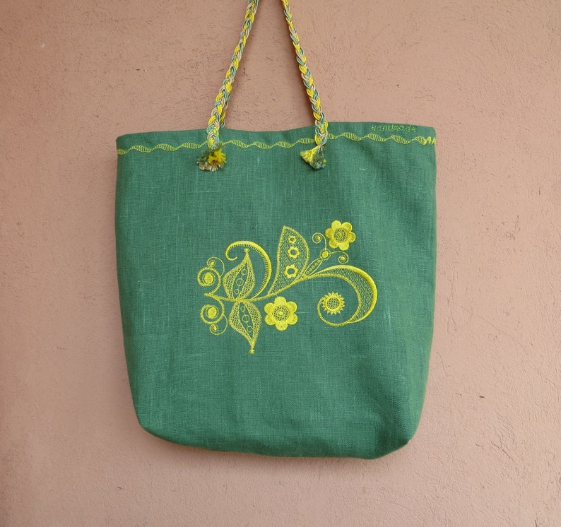 Linen bag Market bag Boho style Shopping bag Embroidered bag Tote bag Reusable Grocery Bag Foldable Bag Soft Bag