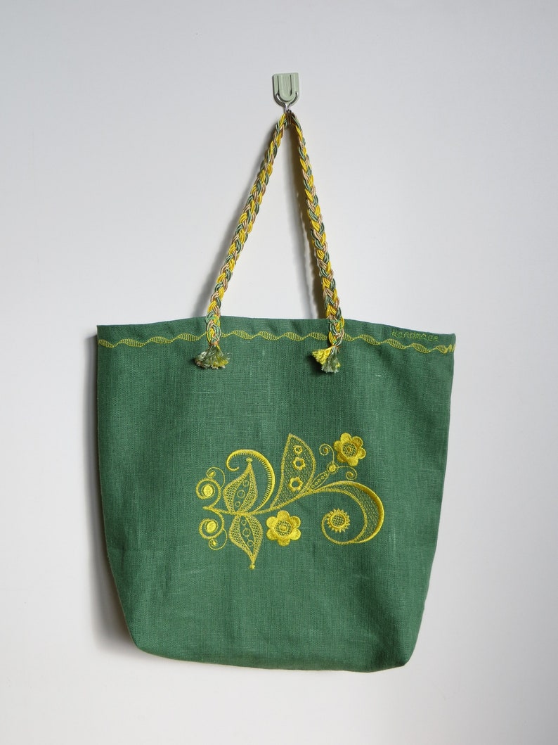 Linen bag Market bag Boho style Shopping bag Embroidered bag Tote bag Reusable Grocery Bag Foldable Bag Soft Bag