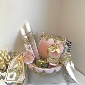 Coffret henna velours rose dentelle doré