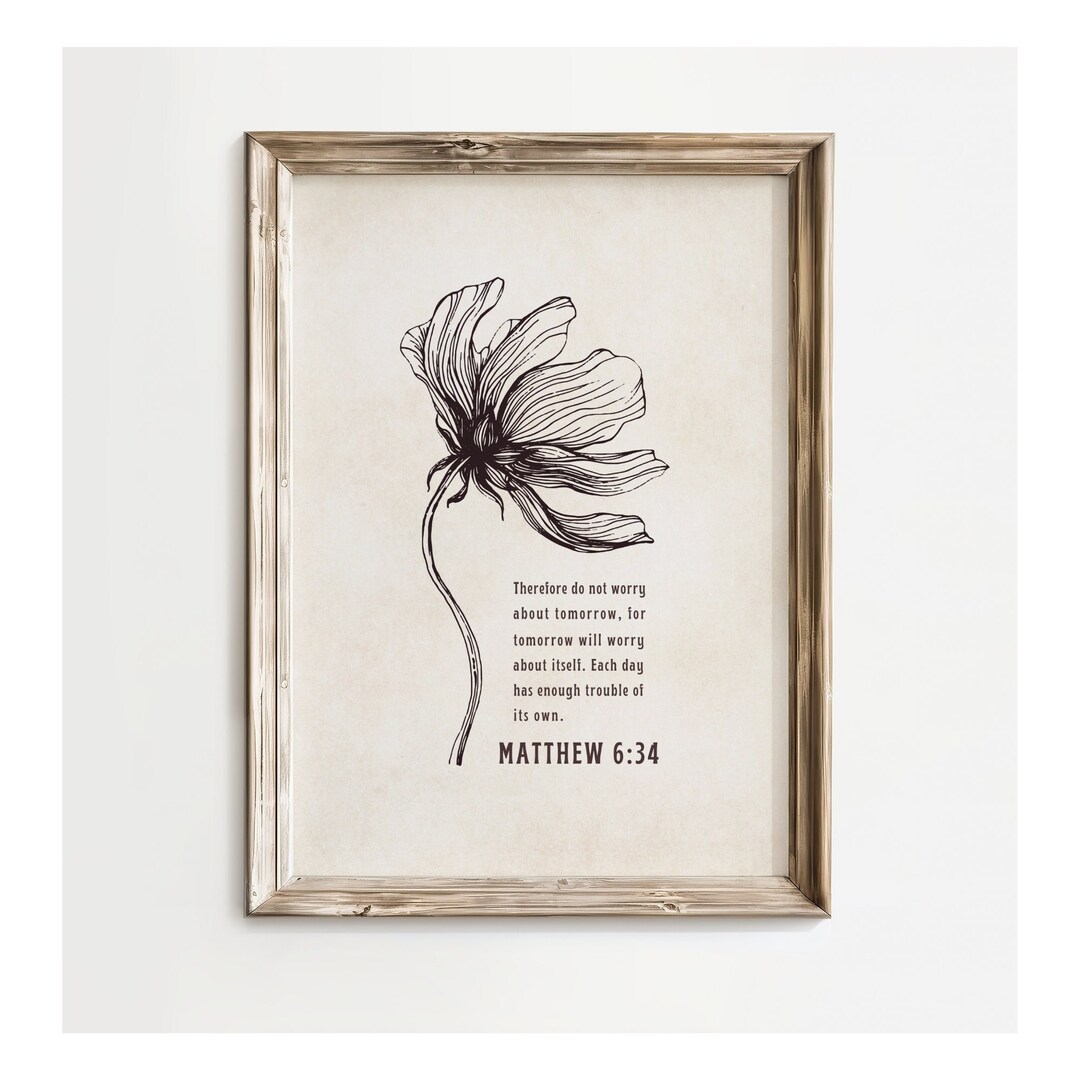 Do Not Worry Matthew 6:34 Poster, Vintage Bible Verse, Christian Wall ...