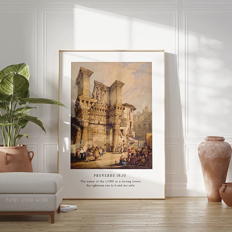 Strong Tower Vintage Bible Verse Art Proverbs 18 10 Wall Art Modern Strong Tower Vintage Bible Verse Art Proverbs 18 10 Wall Art Modern