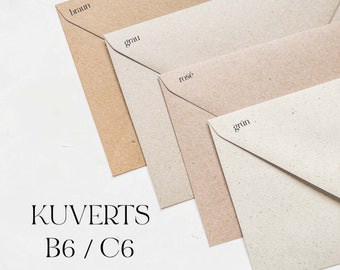 Recycling Briefumschlag | Kraftpapier |  Hochzeit | Taufe | hochwertiges Kuvert | nude | eukalyptus | B6 | C6