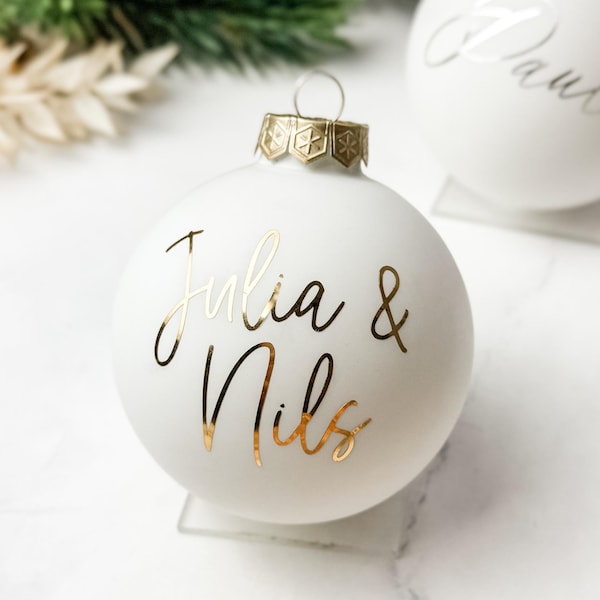 8 cm | Personalized Christmas bauble | Glass | labeled | Christmas decoration | Ball | Gold | White | Red | Individual | Gift