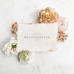 Brautjungfer Fragen Karte | Willst du meine Brautjungfer sein | Büttenpapier | handgeschöpftes Papier | Blattgold | gerissene Kanten