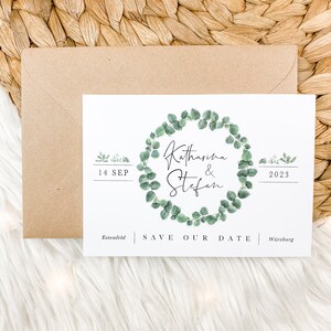 Save the Date Karte | Eucalyptus Stil | personalisierte Hochzeitspapeterie