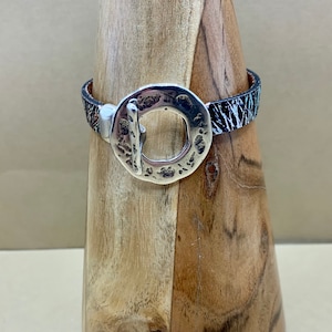 Leather wrap bracelet with large silver toggle clasp; Artistic look leather wrap bracelet with statement clasp; Bohemian Leather Wrap