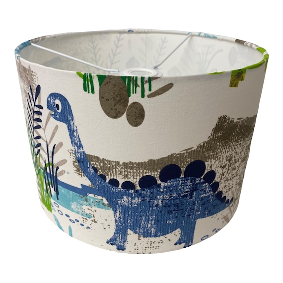 Blue Dinosaur Lampshade in Dunelm Fabric With Dinosaurs Light