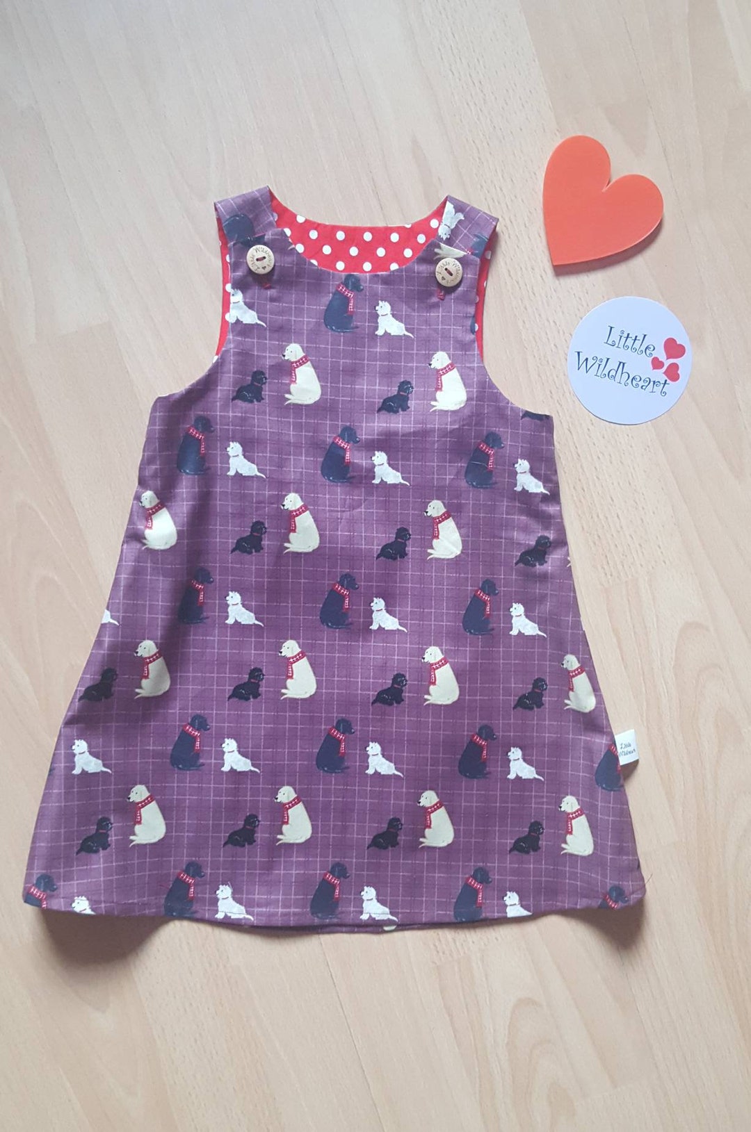 Girls pinafore dress. Puppy dress. Dog print dress. Girls dog Etsy.de