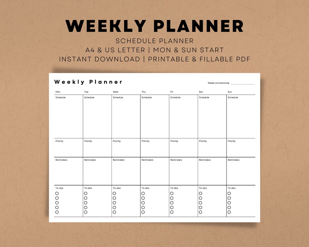 Weekly Schedule PDF Template Daily Schedule, Priority, To-do List ...