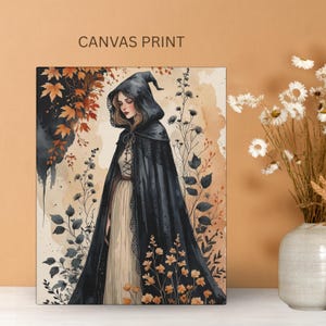 Autumn Witch Canvas Wall Art | Moody Fall Decor | Halloween Witch Print | Witchy Aesthetic Wall Hanging | 4 Sizes Available