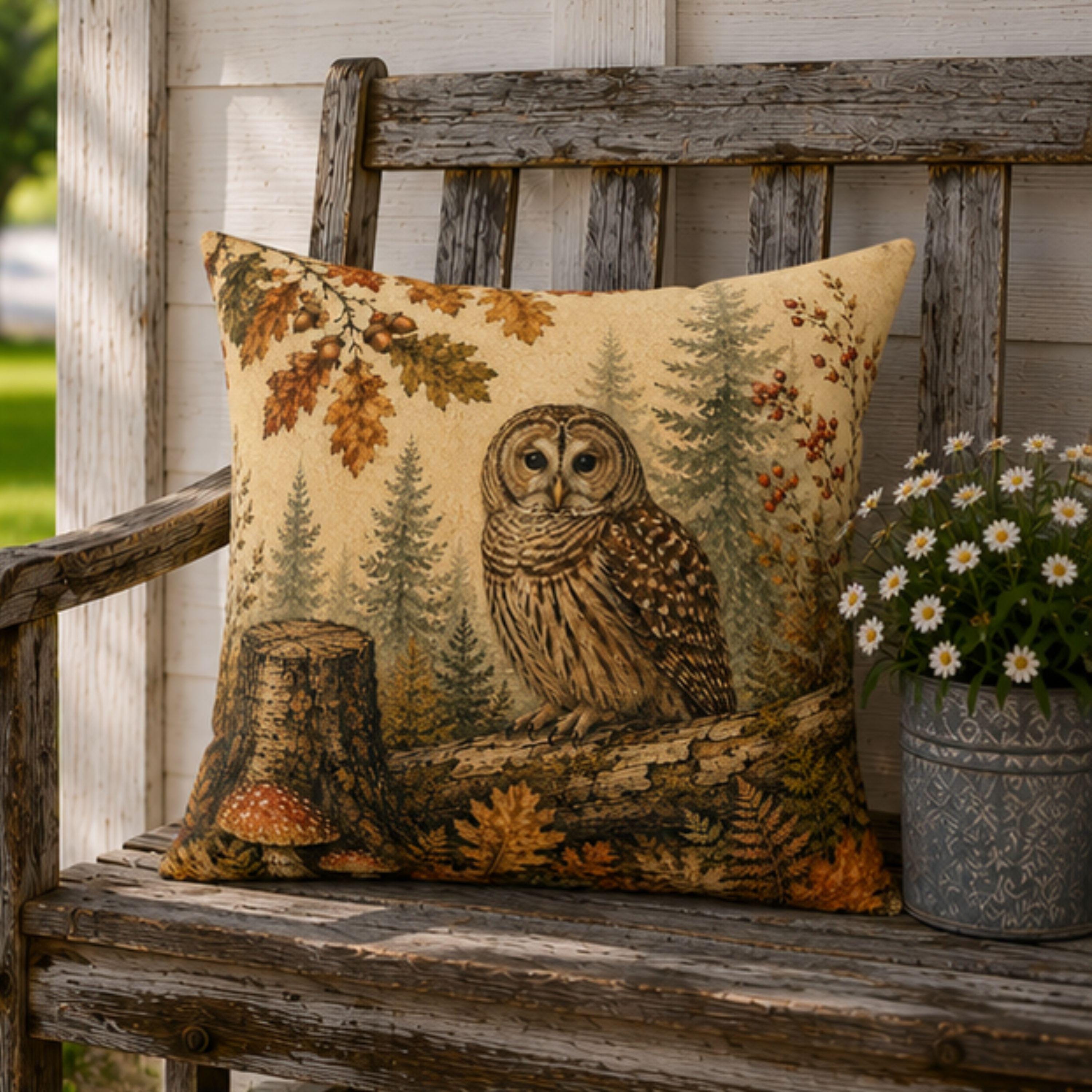 Vintage Inspired Woodland Collection Series Owl Throw Pillow Available in Four Sizes