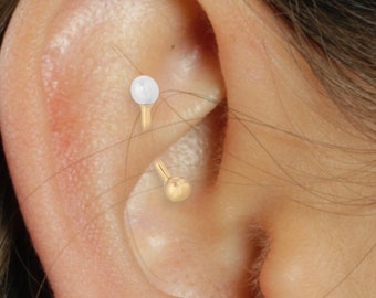 14k Gold Pearl Barbell, Daith Piercing, Eyebrow Piercing, Pearl Body Jewelry,
