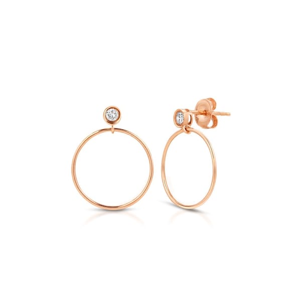 14k Solid Rose Gold Diamond Hoop Earrings