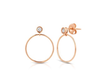 14k Solid Rose Gold Diamond Hoop Earrings