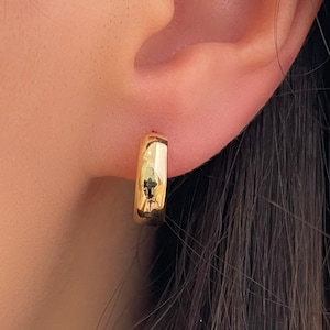 14k Gold Tube Hoops, Hinged Huggie Hoop Earrings image 1