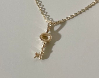 Tiny Solid Gold Key Charm, 14k Gold Key, Gold Key Pendant, 14k Gold Key Charm, Gold Key Pendant, 14k Gold Charm Necklace