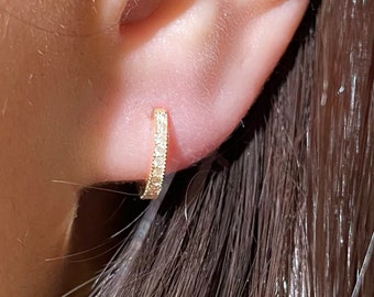 14k Gold Diamond Huggie Earrings, Gold Hoops