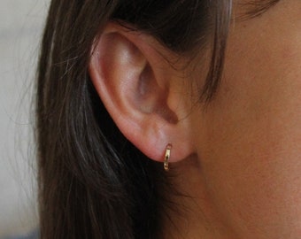 14k Gold Huggie Hoop Earrings - 10mm Solid Gold