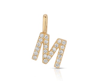 14K Gold Dainty Diamond Initial Charm