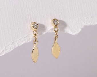 14k Gold Diamond Stud Earrings, Dainty Gold Earrings