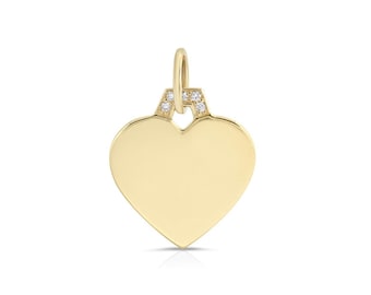 14k Gold Diamond Bail Heart Charm, Heart Pendant