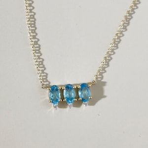 14k Gold Oval Blue Topaz Diamond Necklace