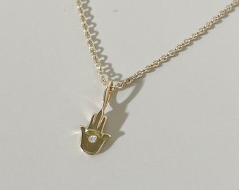 Tiny 14k Gold Diamond Hamsa Charm