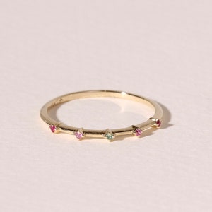 Thin Gemstone Ring, 14K Gold Gemstone Stacking Ring, Colorful Rings, Multi Stone Ring, Birthstone Ring, Boho Rings Emerald Sapphire Ruby image 1