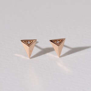 14k Solid Gold Diamond Triangle Stud Earrings