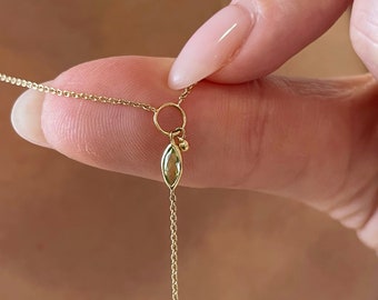 14K Gold Olivine Gemstone Lariat Necklace