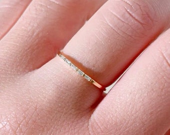 Baguette Diamond Band, 14k Gold Half Eternity Baguette Diamond Ring, Ultra Thin Baguette Diamond Band