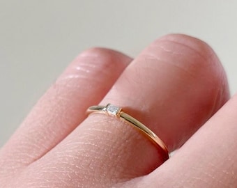 Baguette Diamond Solitaire Ring, Baguette Diamond Stacking Ring, Dainty Diamond Ring
