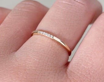 Dainty Diamond Ring, Diamond Stacking Ring, Simple Diamond Wedding Band, Minimal Engagement Band